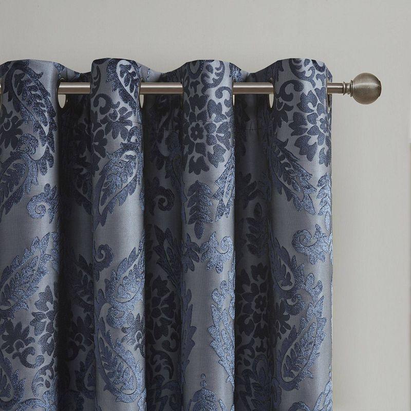 Madison Park Amelia Knitted Jacquard Paisley Total Blackout Grommet Top Single Curtain Panel