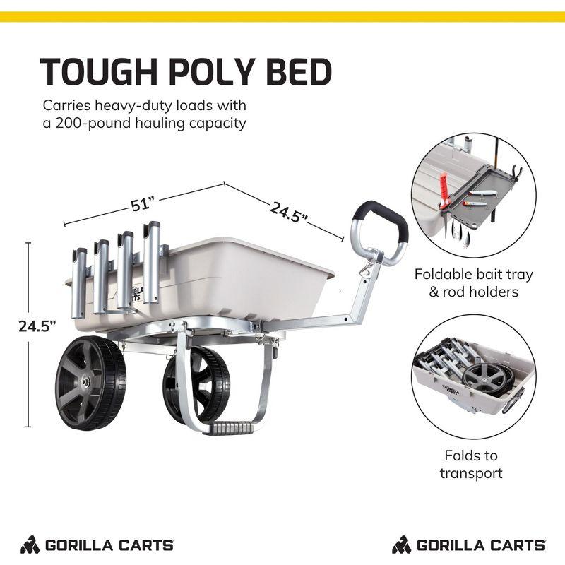 Gorilla Carts 200 Pound Capacity Foldable Heavy Duty Poly Fishing and Marine Outdoor Sporting Goods Utility Cart with Rod Holders and Bait Tray, Gray