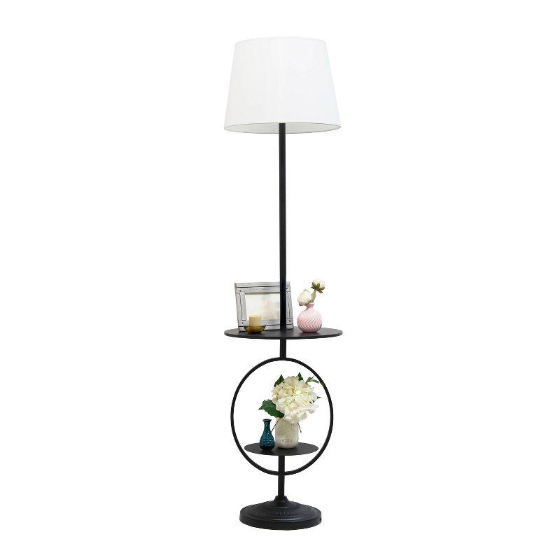 Bedside Nightstand End Table Dual Shelf Decorative Floor Lamp Black - Elegant Designs: Modern Metal with Linen Shade, ETL Listed