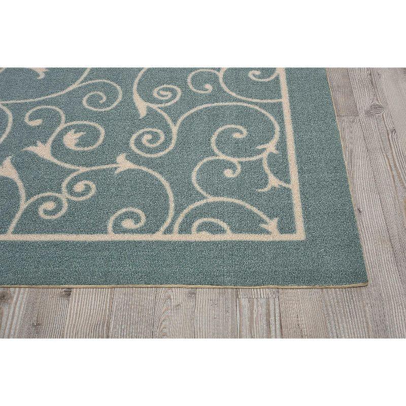 Light Blue Floral Square Easy-Care Indoor/Outdoor Area Rug