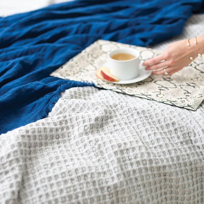 Deep Blue Cotton Feather Gauze Throw Blanket