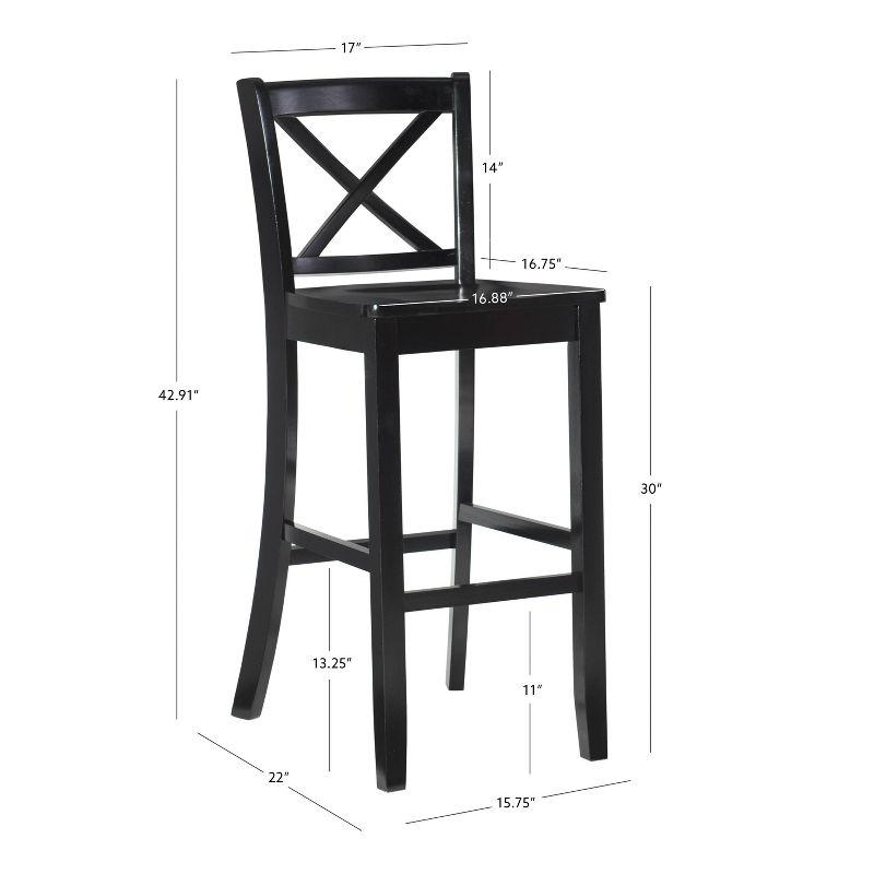 30" Torino X Back Wood Barstool - Black - Linon: Solid Rubberwood, Unupholstered, Armless