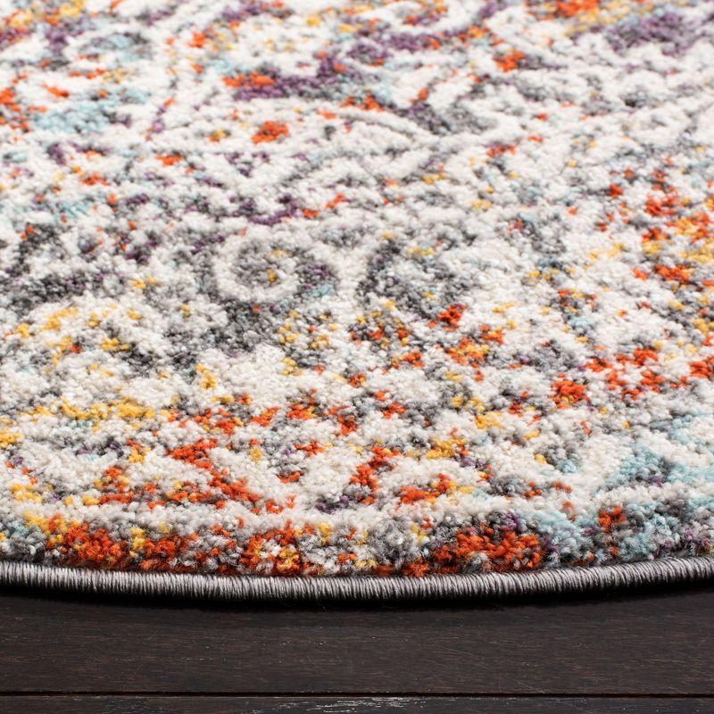 Light Grey and Rust Round Synthetic Area Rug