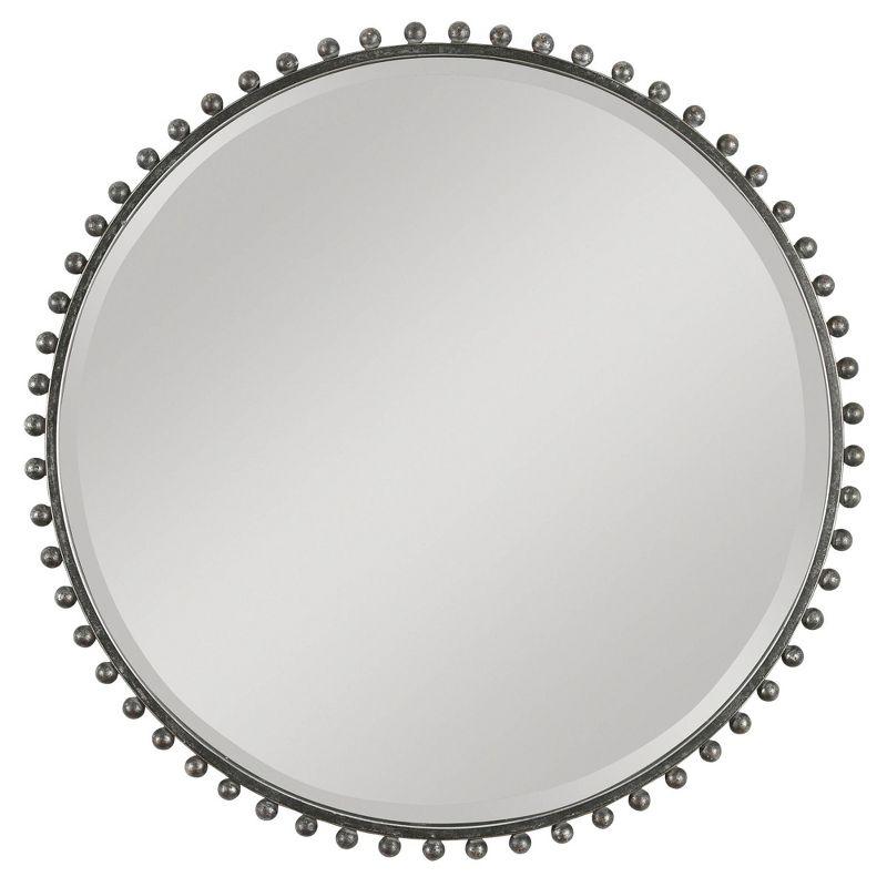 Uttermost Round Vanity Accent Wall Mirror Industrial Beveled Distressed Black Gray Glaze Iron Frame 32" Wide for Bathroom Bedroom