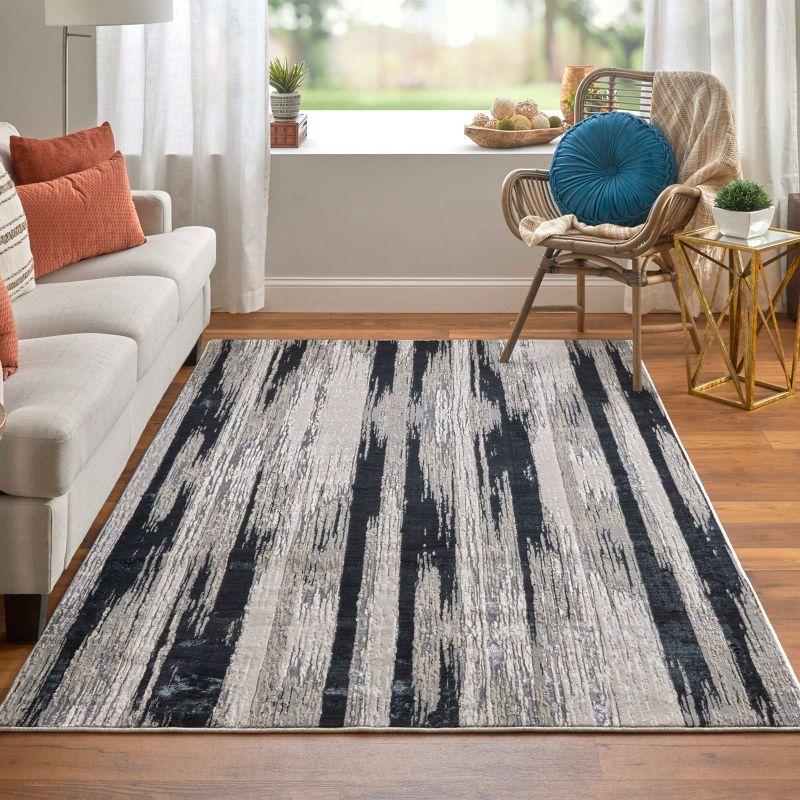 Micah Modern Abstract Black/Silver/Gray Area Rug