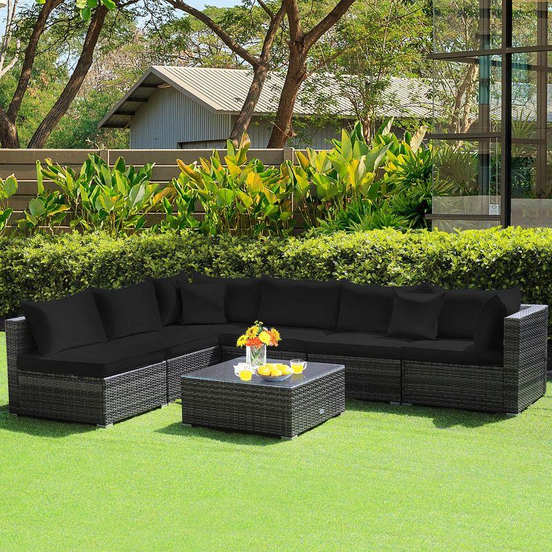 Costway 7PCS Patio Rattan Furniture Set Sectional Sofa Cushioned Garden Black