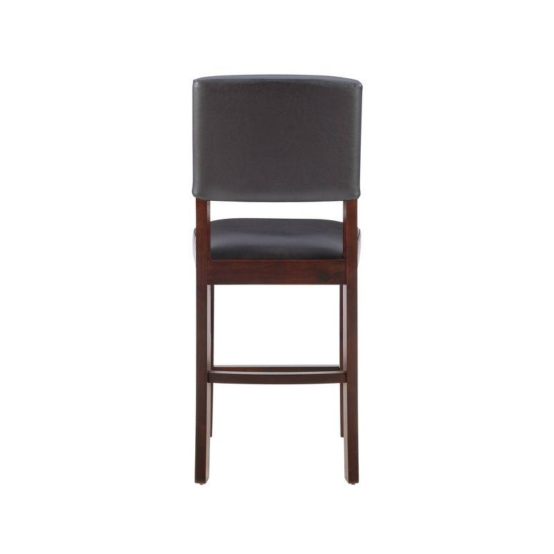 24" Monaco Padded Back Faux Leather Counter Height Barstool Hardwood/Brown - Linon: Espresso Finish, Rubberwood