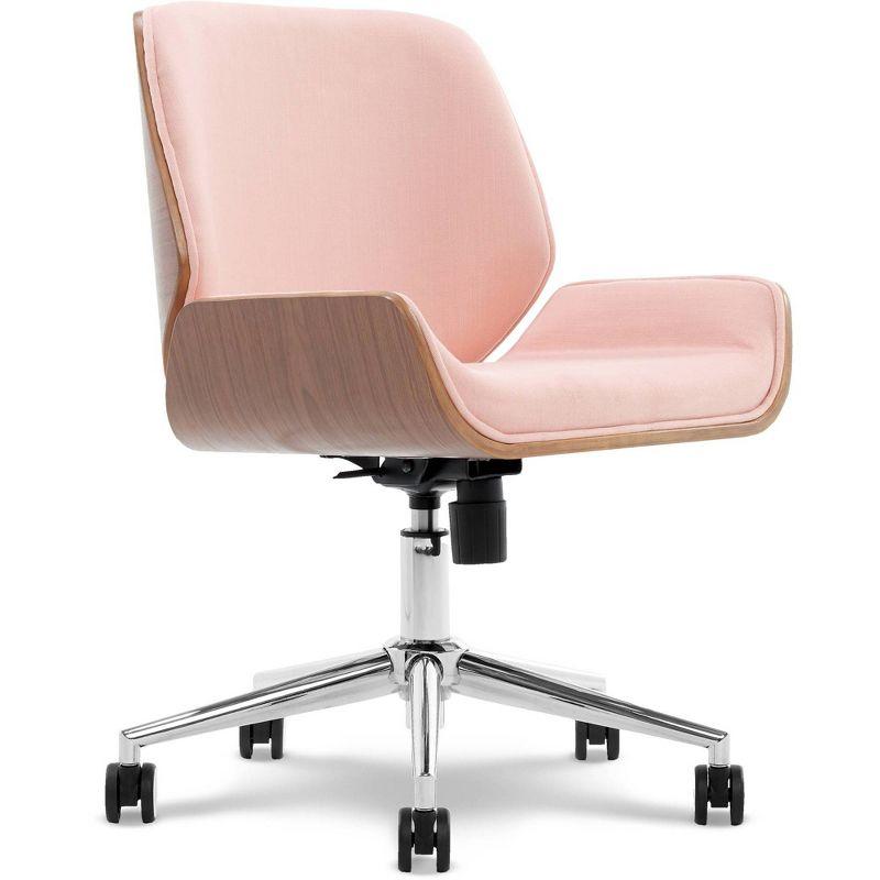 French Pink Swivel Bentwood Task Chair with Wood Accents