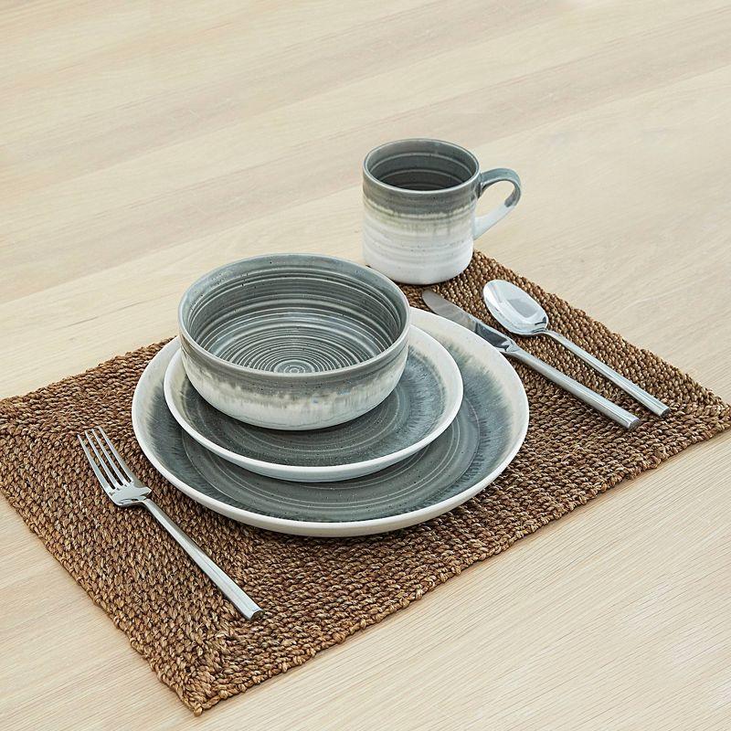 Baum Bros. 16pc Stoneware Splashed Dinnerware Ser Gray