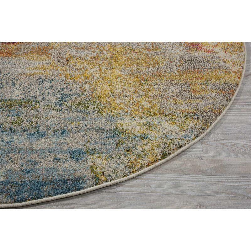 Med Grey Celestial Sealife 94" Synthetic Round Rug