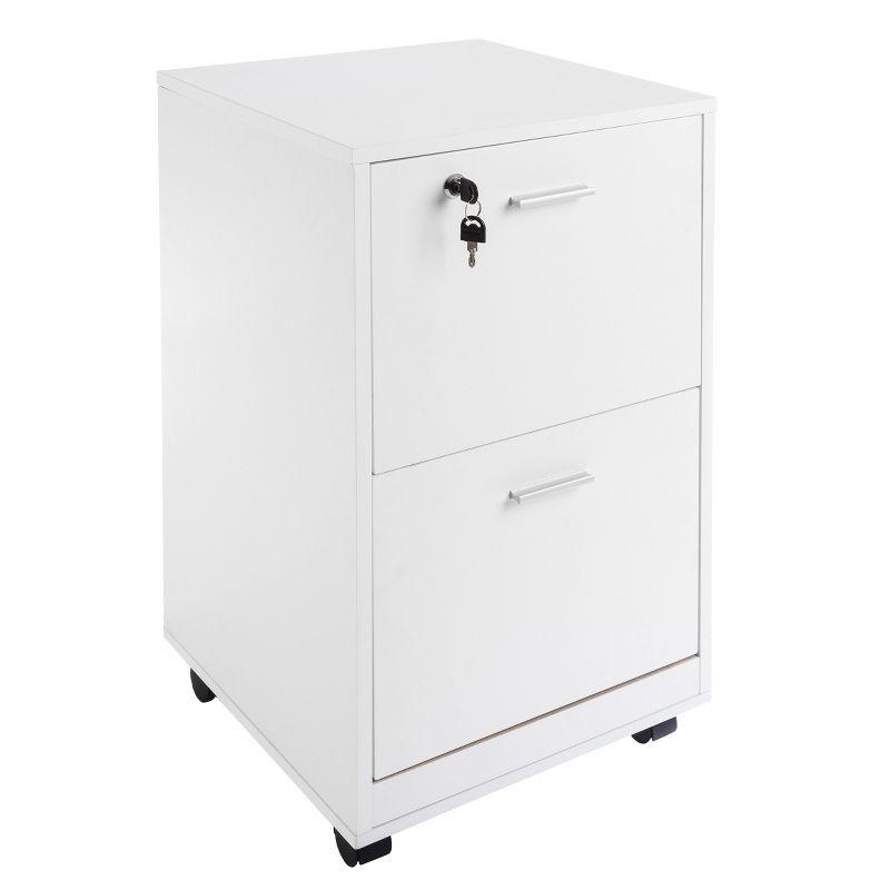 White Mobile 2-Drawer Lockable File Cabinet with Wheels