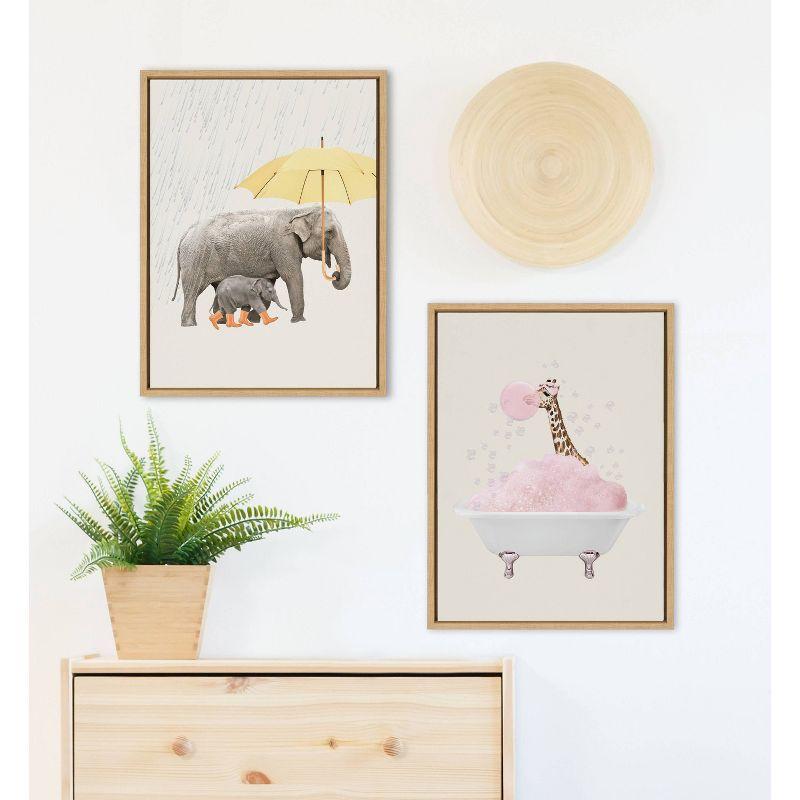 Kate & Laurel All Things Decor 18"x24" Sylvie Giraffe Bath Framed Canvas: Modern Home Nursery Decor, Wall-Mounted Art