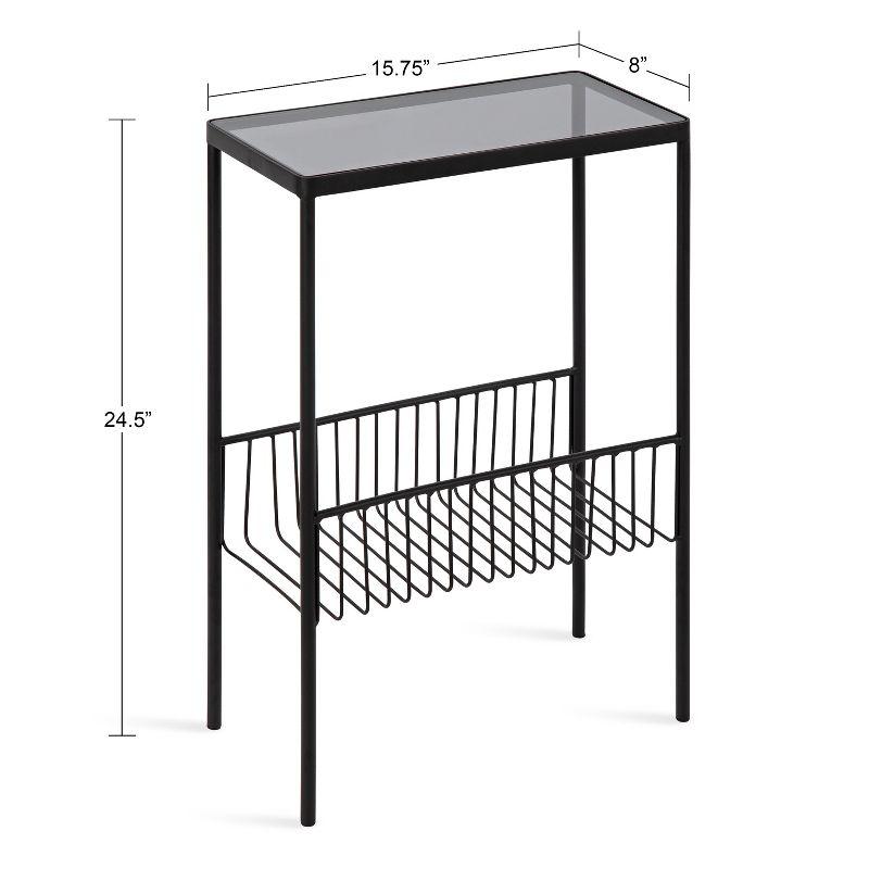 Trubey 18.9" Black Metal and Glass Side Table with Storage