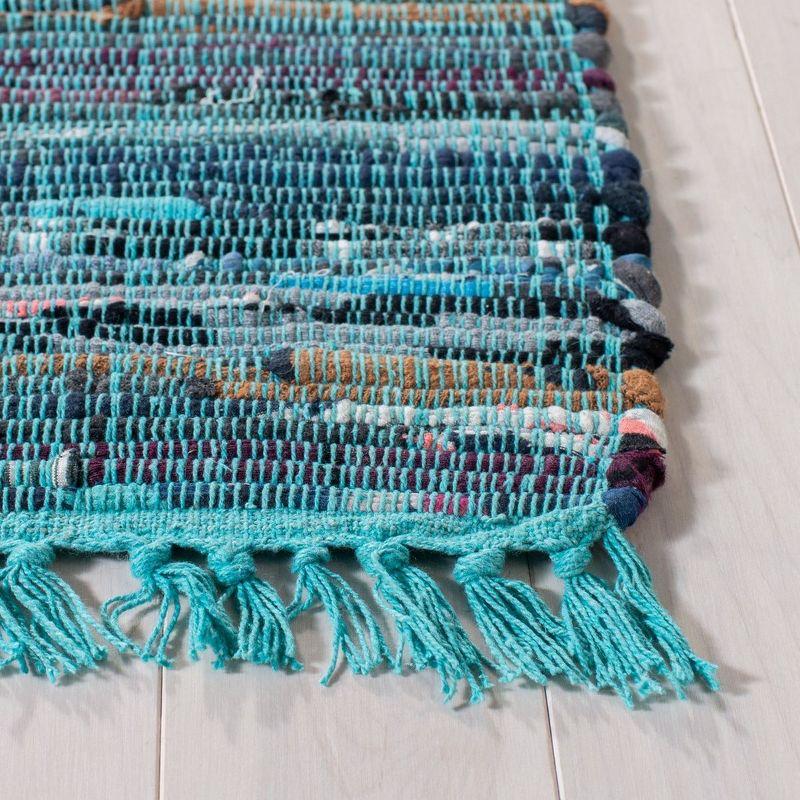 Blue Flat Woven Handmade Wool and Cotton Runner Rug