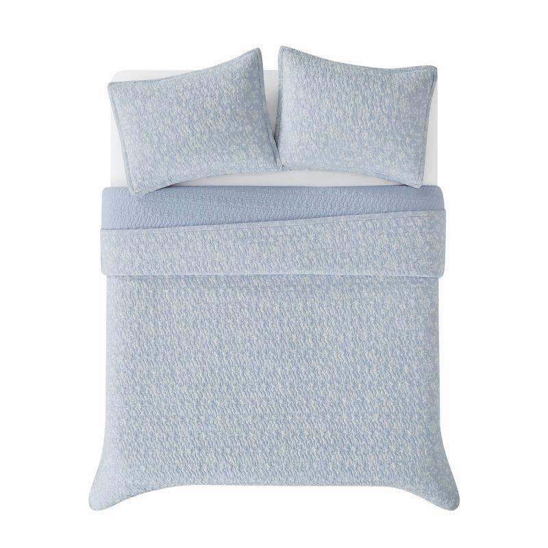 The Farmhouse by Rachel Ashwell 3pc Full/Queen Majesty Quilt Bedding Set White/Blue: Percale, Botanical Pattern, 200 Thread Count