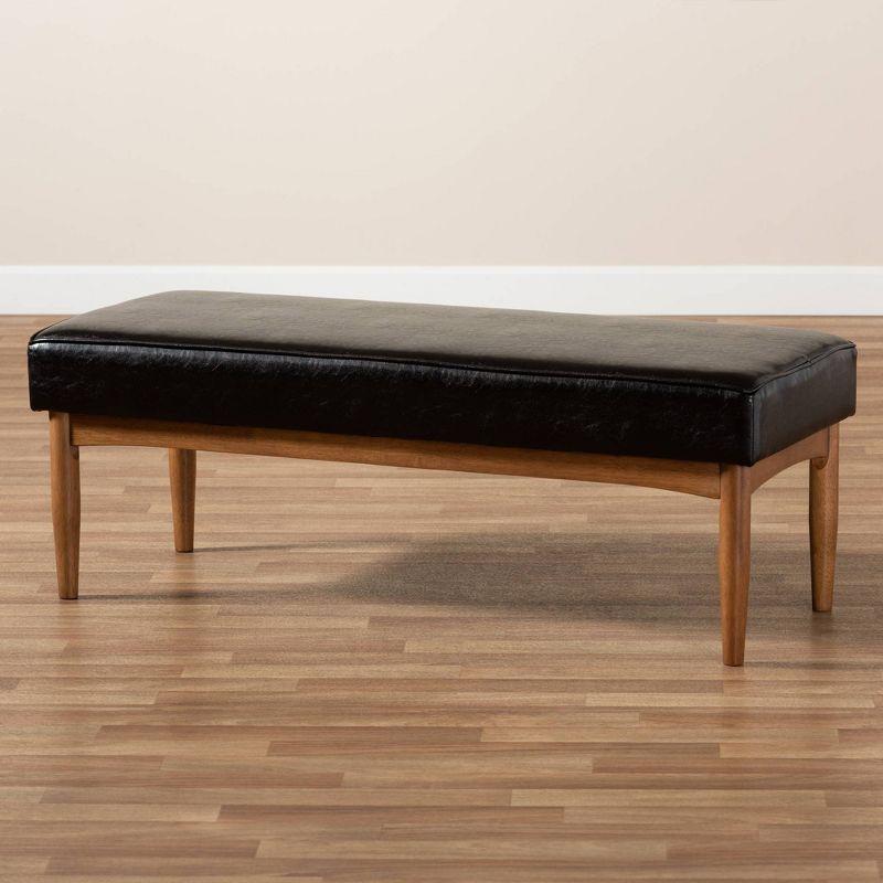 Arvid Faux Leather Upholstered Wood Dining Bench Dark Brown/Walnut - Baxton Studio