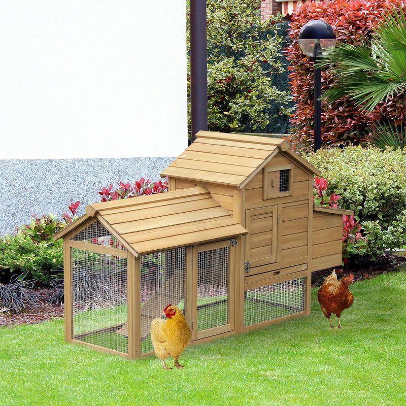 PawHut 59" Small Wooden Chicken coop Hen House Poultry Cage for Outdoor Backyard with 2 Doors, Nesting Box and Removable Tray