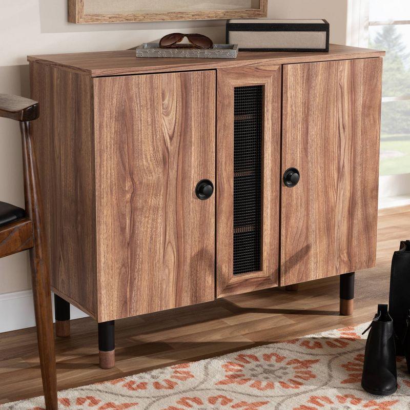 2 Door Valina Wood Entryway Shoe Storage Cabinet Brown - Baxton Studio: Oak Finish, Ventilated, 4 Shelves