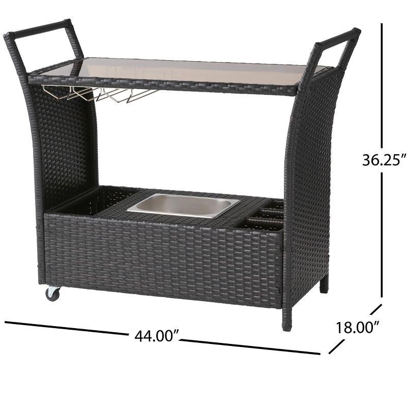 GDFStudio Lourdes Outdoor Wicker and Aluminum Serving Bar Cart, Multibrown