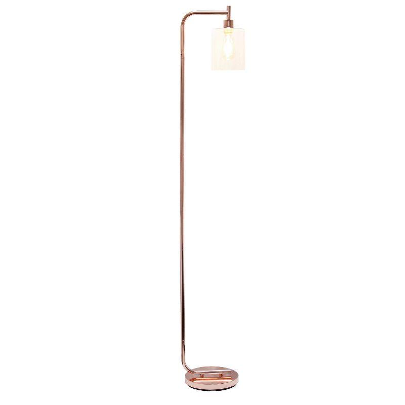 Iron Lantern Floor Lamp with Glass Shade Pink - Simple Designs: ETL Listed, Metal Base, Cylinder Shade