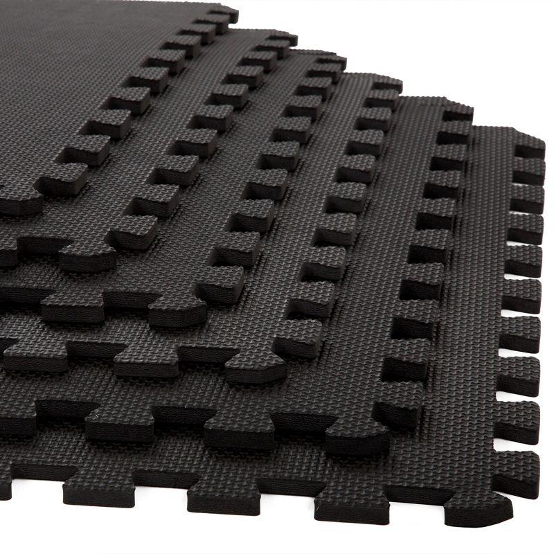 Fleming Supply Nonslip Interlocking Foam Floor Tiles – 24" x 24" x 0.375", Black, 6-Pack