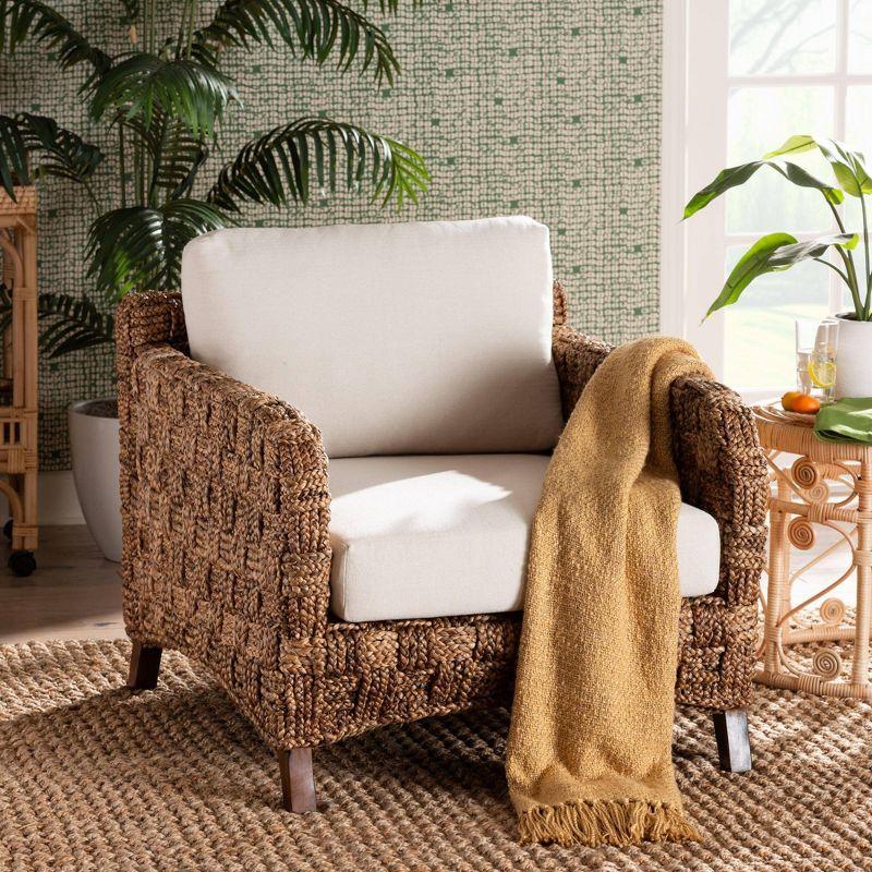 Vevina Mahogany and Woven Seagrass Arm Chair with Cushions