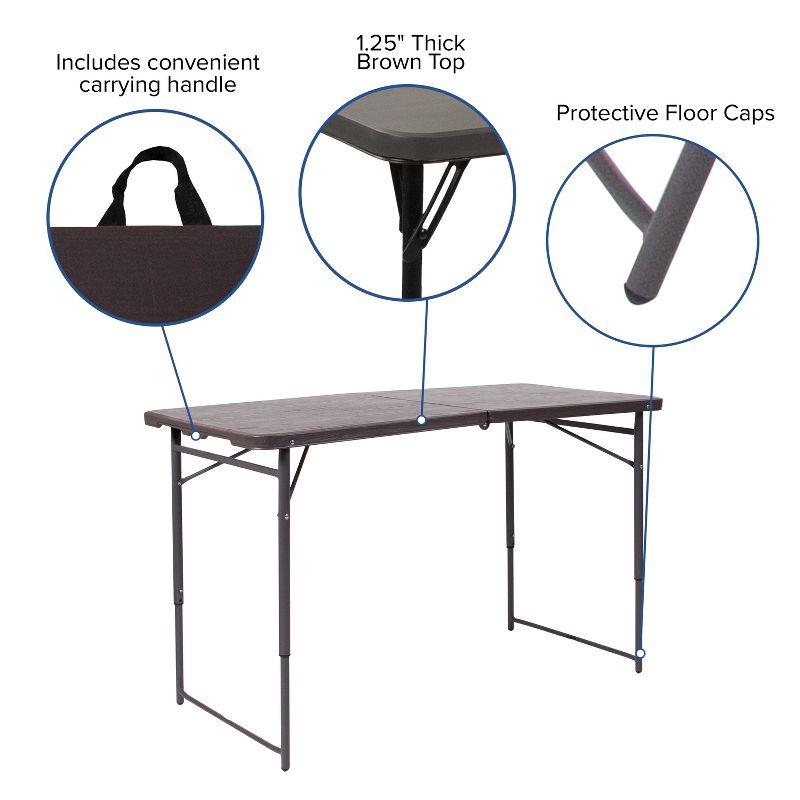 Noah 48.25" Plastic Rectangular Adjustable Fold-in-Half Table with Handle