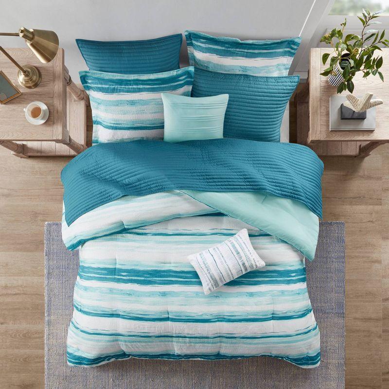 Marina 8 Piece Printed Seersucker Comforter and Quilt Set Collection