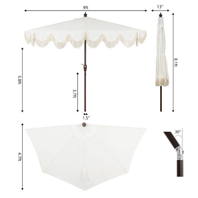 JONATHAN Y Beverly 9 ft. Designer Classic Scalloped Fringe Half Market Patio Umbrella with Crank, Push Button Tilt and UV Protection