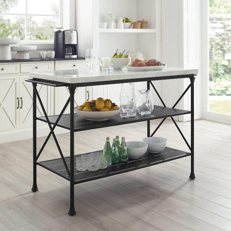 Crosley Madeleine Kitchen Island Matte Black: French Industrial Style, Steel Base, Open Storage Shelves, Towel Bars