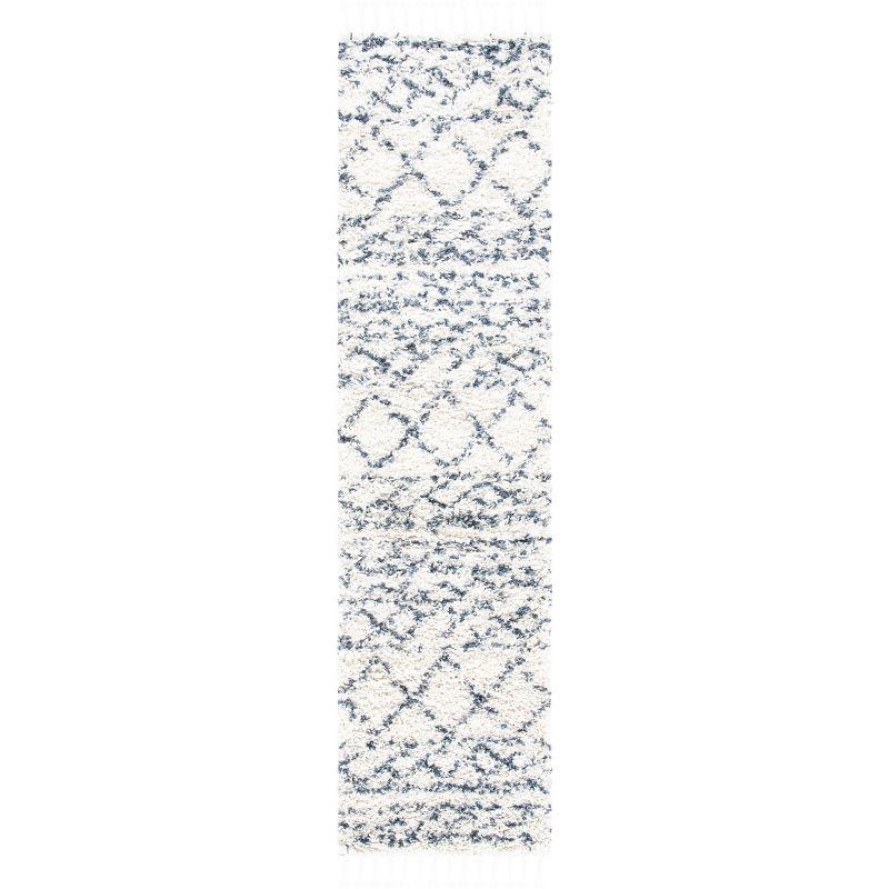 Ivory Geometric Shag Rug with Non-Slip Feature - 2'x8'