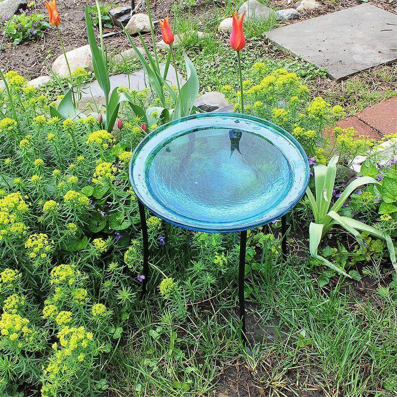 Teal Crackle Glass Hanging Birdbath Bowl