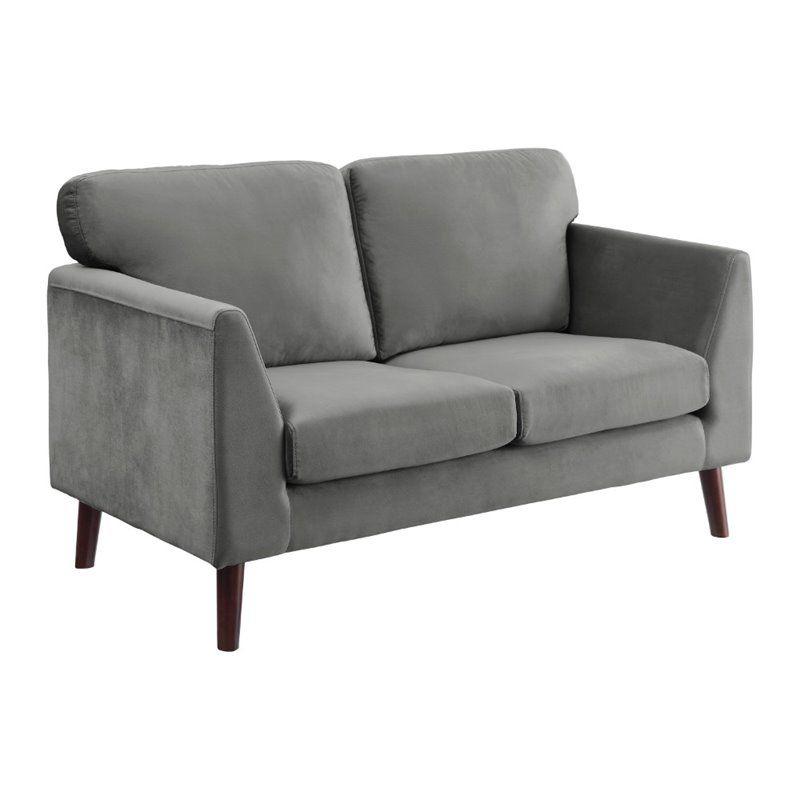 Contemporary Gray Velvet Loveseat with Pillow Back - 58" Width