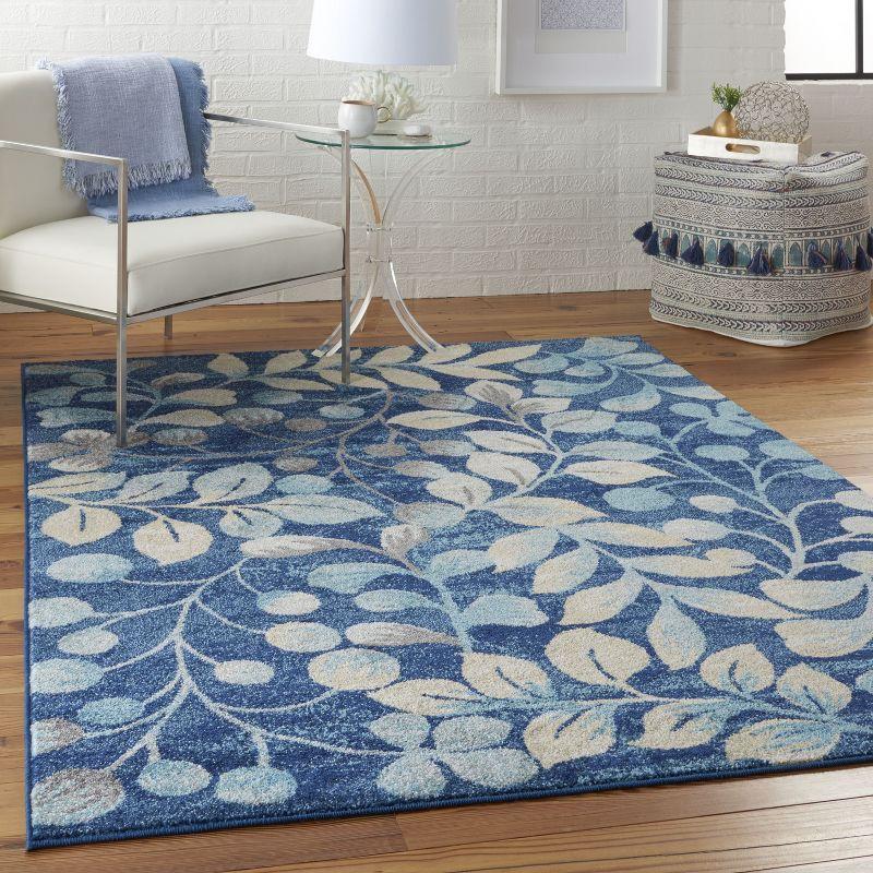 Nourison Tranquil 5'3" X 7'3" (5' x 7') Navy Indoor Area Rug Contemporary Botanical Vine and Bloom by Nourison