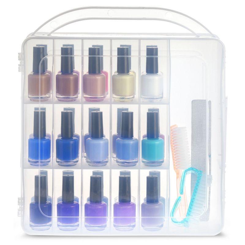 Glamlily Clear Nail Polish Organizer Case, Storage Holder for 30 Bottles and Tools (11.8 x 11.2 x 3.15 In)