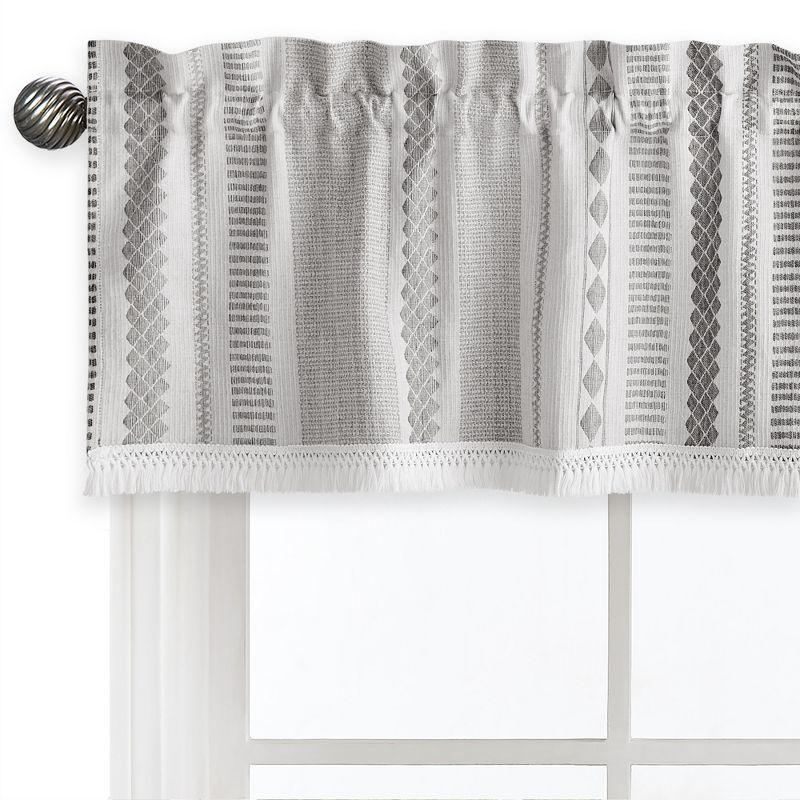 Geometric Cotton Tailored 54" Window Valance Grey Off White and Ivory