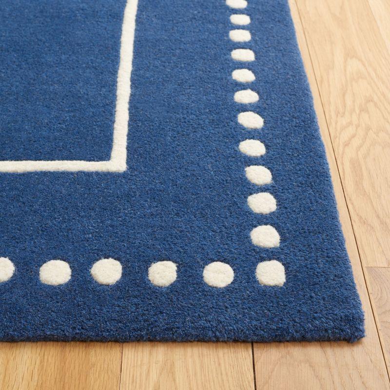 Navy Blue and Ivory Hand-Tufted Wool Runner Rug