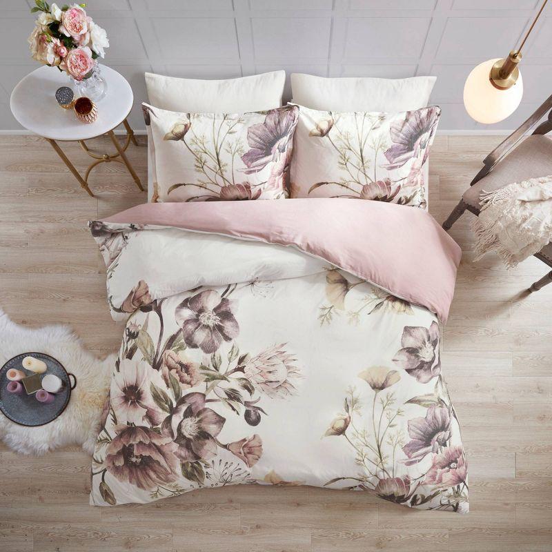 Blush Floral Cotton Full/Queen Duvet Cover Set