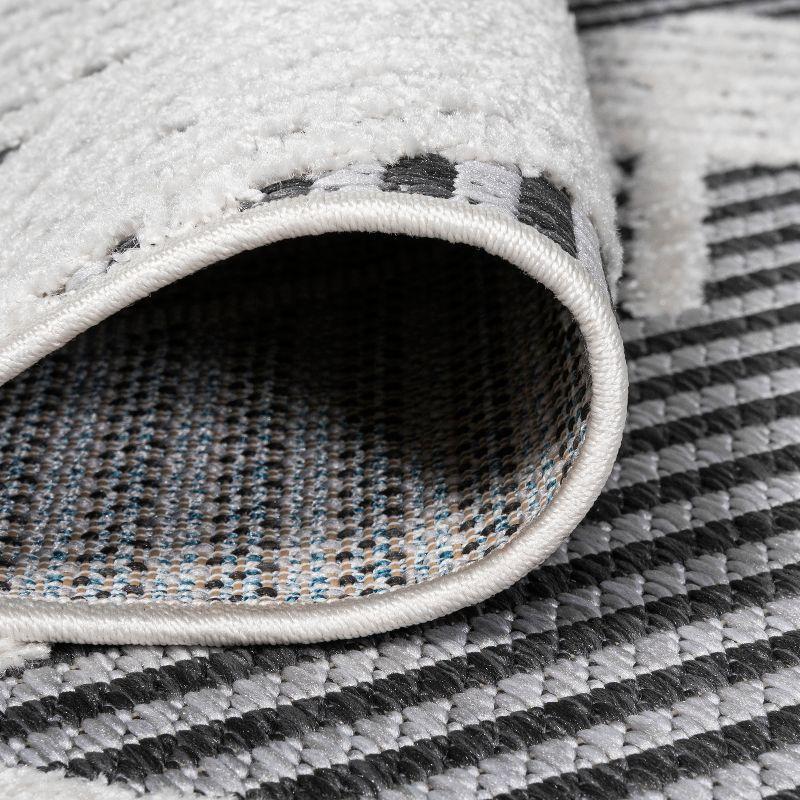 2'x8' Jazz High-Low Pile Art Deco Geometric Indoor/Outdoor Runner Rug, Black/Ivory - JONATHAN Y