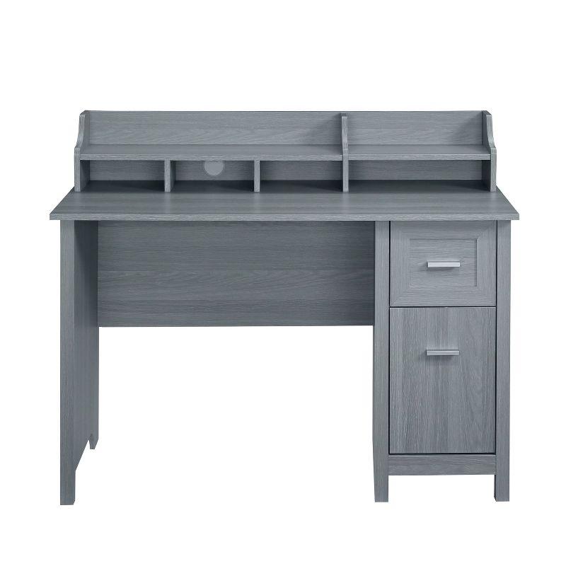 Modern Gray Wood-Design Office Desk with Hutch and Drawers