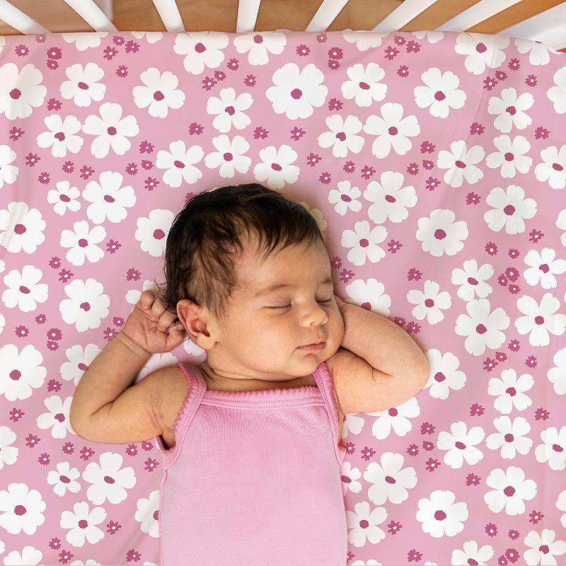 The Peanutshell Fitted Crib Sheet Set for Baby Girls, Daisy, 4 Pack | Pink, Mauve