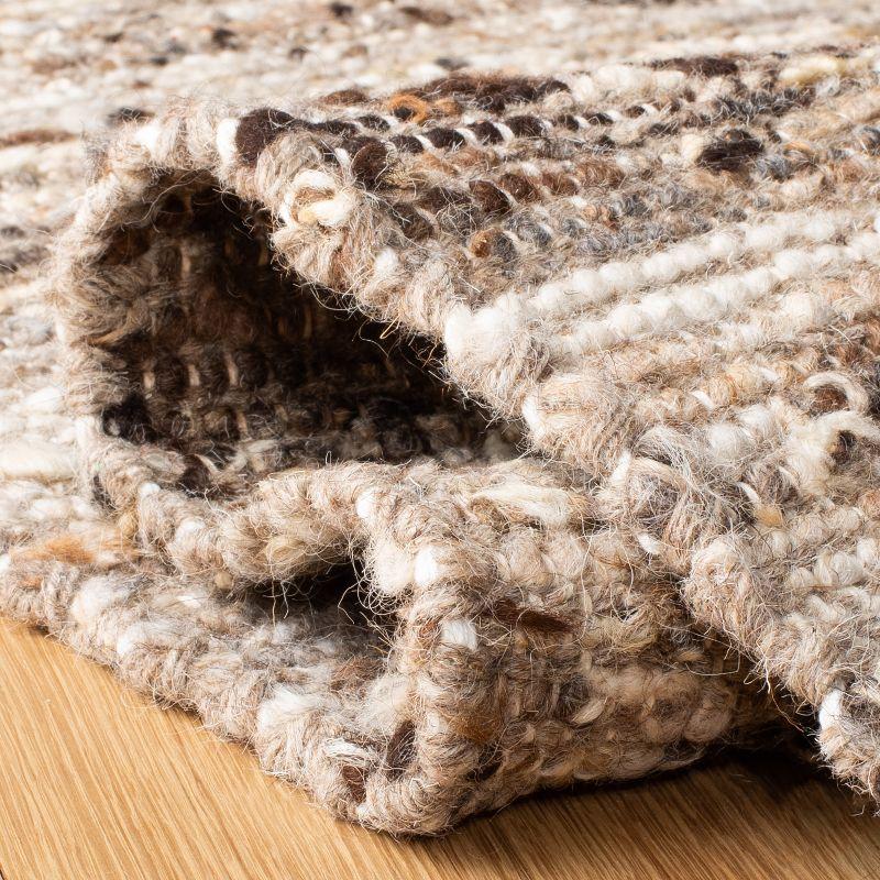 Handmade Ivory and Brown Wool Cotton Area Rug