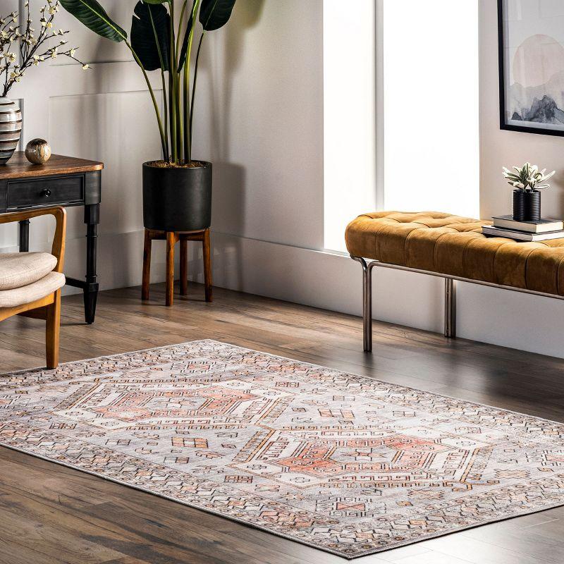 Nuloom Mae Motif Pet Friendly Machine Washable Area Rug, 4' x 6', Brick