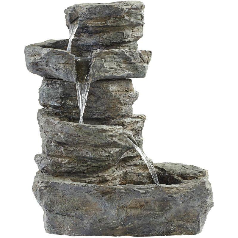 John Timberland Zen Outdoor Floor Water Fountain with Light LED 22" High 4 Tiered Cascading Rock for Yard Garden Patio Deck Home