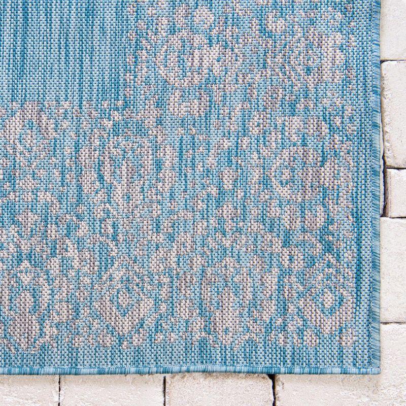 Unique Loom 7' 1 x 10' 0 Rectangle Indoor/Outdoor Border Aqua Area Rug