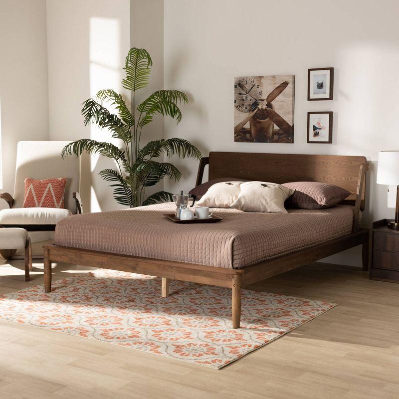 Sadler Mid-Century Modern Platform Bed Walnut/Brown - Baxton Studio