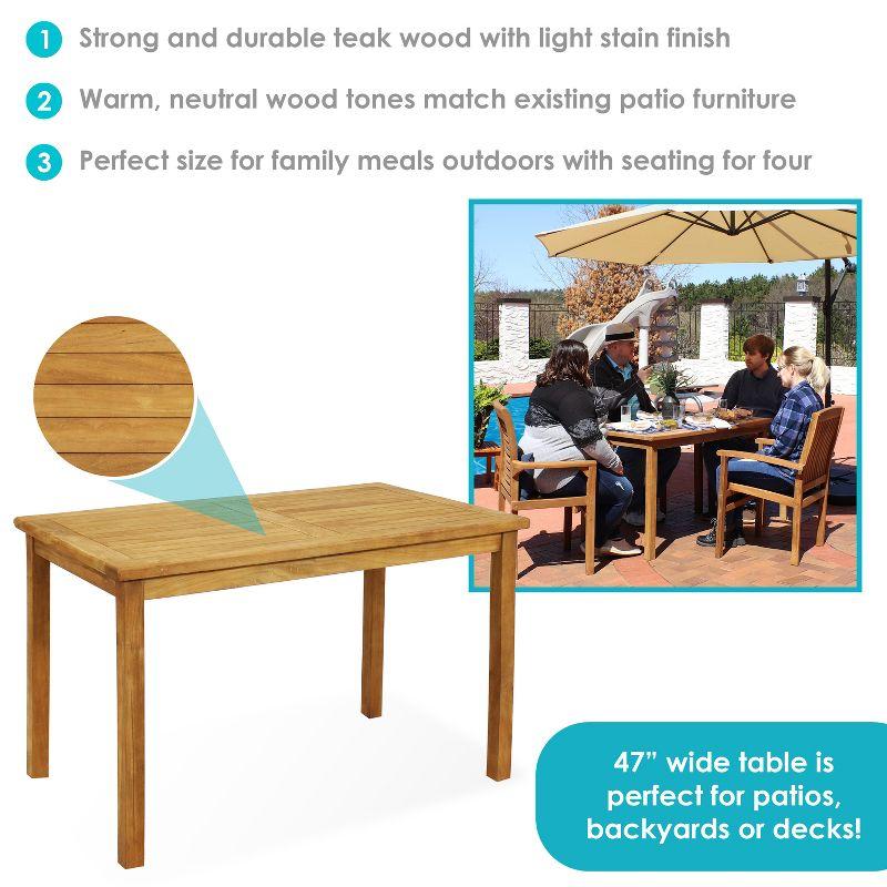 Sunnydaze Outdoor Solid Teak Wood with Stained Finish Rectangular Patio Dining Table - 48" - Light Brown