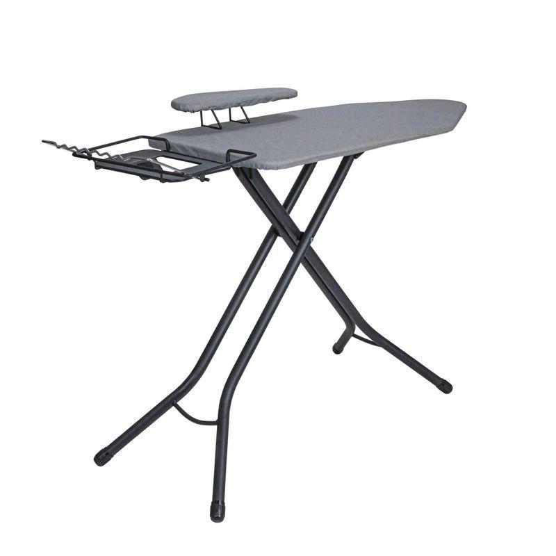 Household Essentials Wide Mega Ironing Board 4-Leg Matte Black Frame Gray Cover: Collapsible Metal, 59" x 18.75", 18.44 lbs