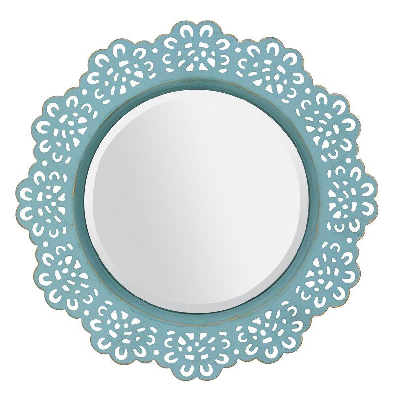 12.5" Floral Metal Lace Wall Mirror Light Blue - Stonebriar Collection: Modern Round Decorative, No Assembly Required
