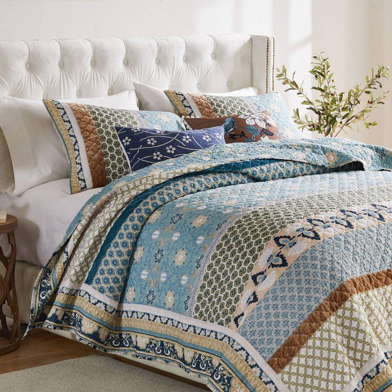 Thalia Blue Cotton Twin Reversible Quilt Set